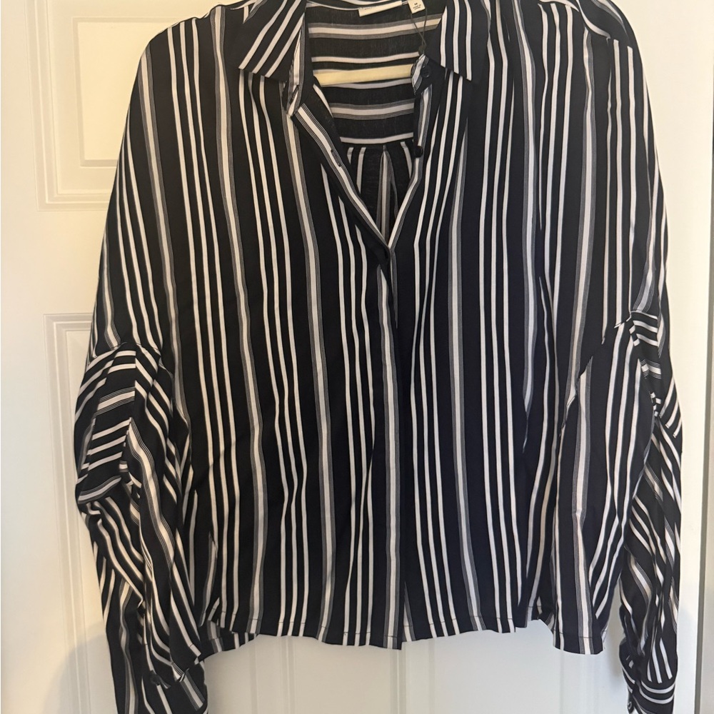 AG Adriano Goldschmied Black and White Striped Button Down Shirt